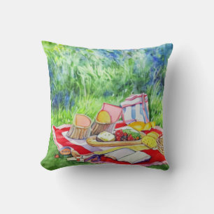 Watercolor Picnic Date Throw Pillow