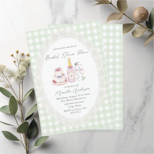 Watercolor Picnic Lace Green Gingham Bridal Sho Invitation