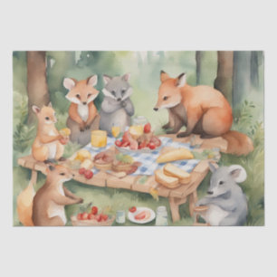  Watercolor Picnic with Woodland Friends decoupage Tissue Paper