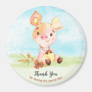 Watercolor Piggy Baby Shower Farm Thank You Magnet