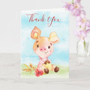 Watercolor Piggy Farm Thank You Card