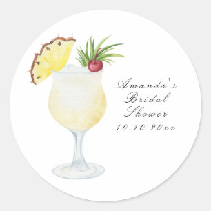 Watercolor Pina Colada Cocktail Bridal Shower Classic Round Sticker