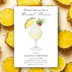 Watercolor Pina Colada Cocktail Bridal Shower Invitation
