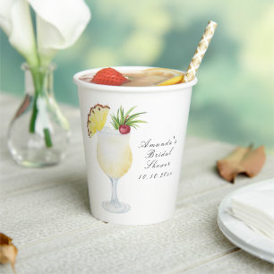 Watercolor Pina Colada Cocktail Bridal Shower Paper Cups