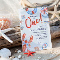 Watercolor Pinch Me Lobster Coastal 1st Birthday