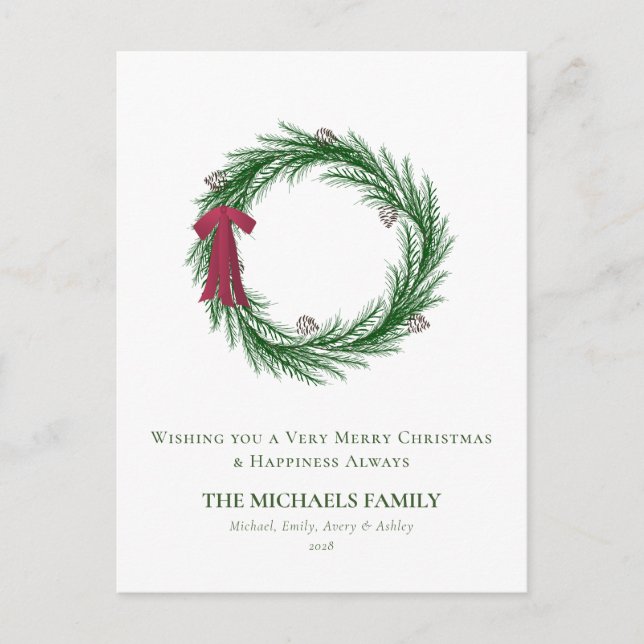 Watercolor Pine and Pine Cones Christmas Holiday  (Front)