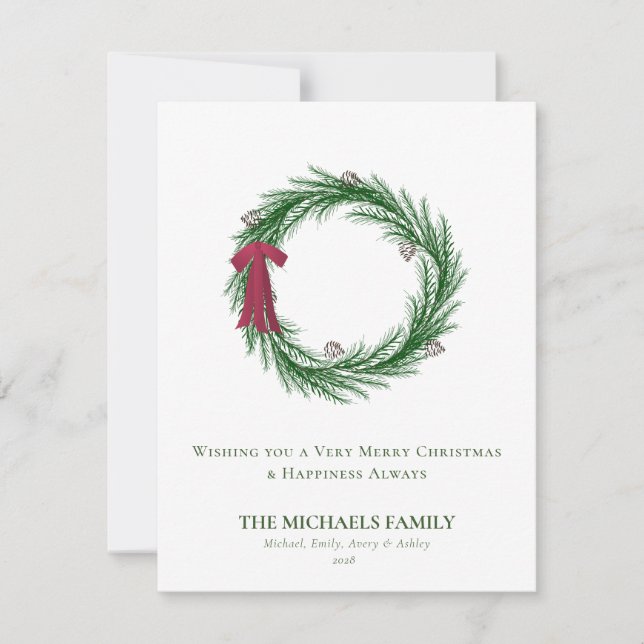 Watercolor Pine and Pine Cones Christmas Holiday  Card (Front)