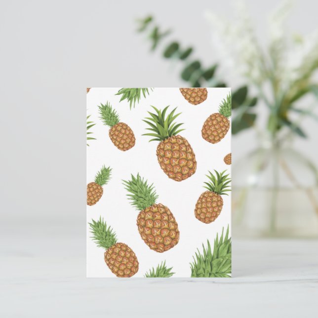 Watercolor pine-apple pattern 1 holiday postcard (Standing Front)
