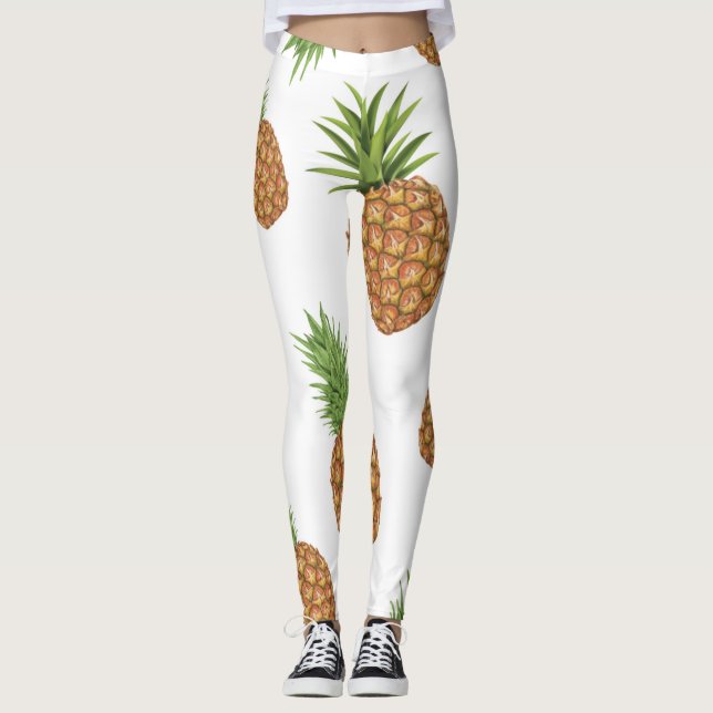 Watercolor pine-apple pattern 1 leggings (Front)