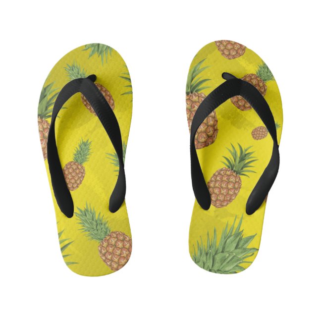 Watercolor pine-apple pattern 3 kid's flip flops (Footbed)