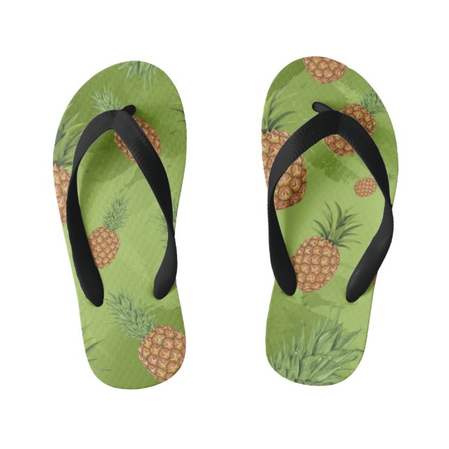 Watercolor pine-apple pattern 4 kid's flip flops (Footbed)
