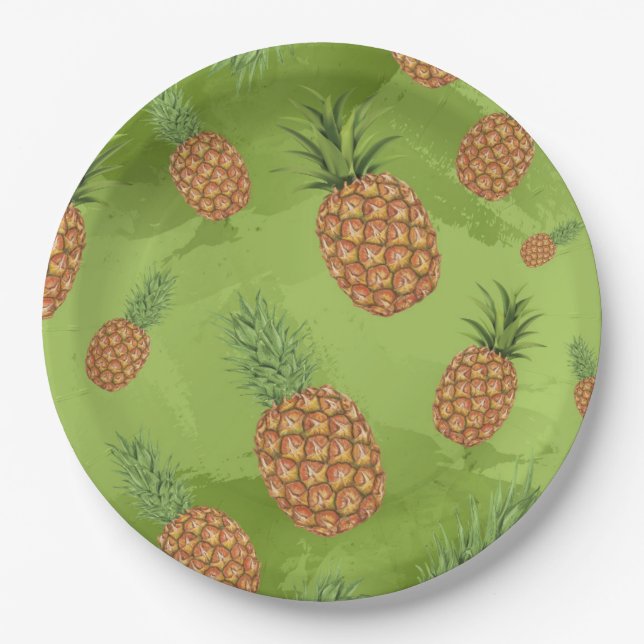 Watercolor pine-apple pattern 4 paper plate (Front)