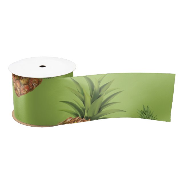 Watercolor pine-apple pattern 4 satin ribbon (Spool)