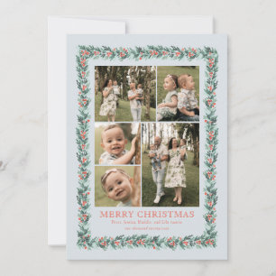 Watercolor Pine Border Multi Photo Christmas Card