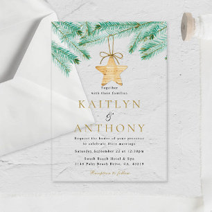 Watercolor Pine Boughs Christmas Winter Wedding Acrylic Invitations
