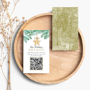 Watercolor Pine Boughs Christmas Winter Wedding QR Enclosure Card