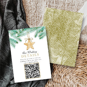 Watercolor Pine Boughs Christmas Winter Wedding QR Enclosure Card