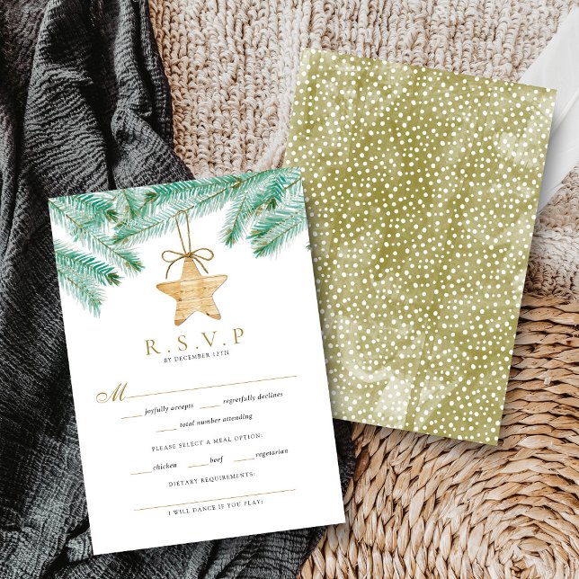 Watercolor Pine Boughs Christmas Winter Wedding RSVP Card (Creator Uploaded)