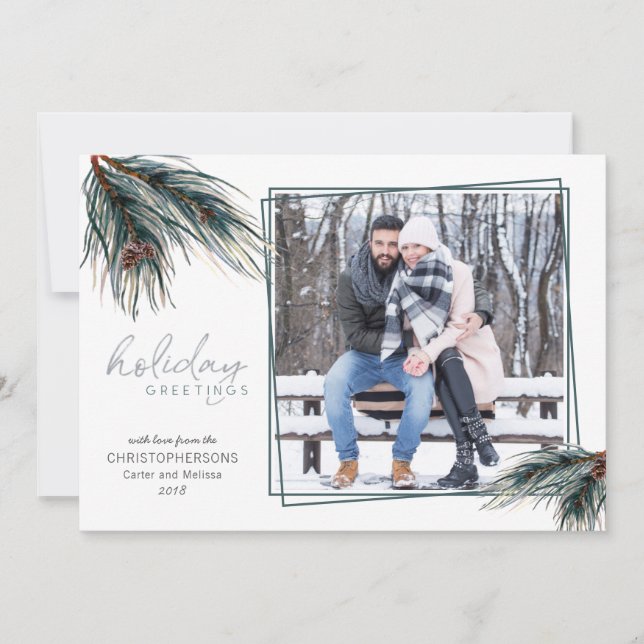 Watercolor Pine Boughs HOLIDAY GREETINGS Photo (Front)