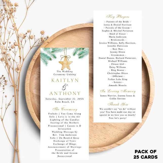 Watercolor Pine Boughs Winter Wedding Program (Creator Uploaded)