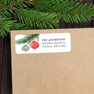 Watercolor Pine Branch & Christmas Ornaments