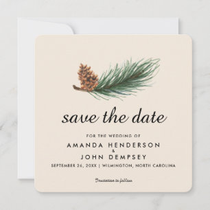 Watercolor Pine Branch Winter Cream Save the Date