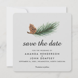 Watercolor Pine Branch Winter Save the Date