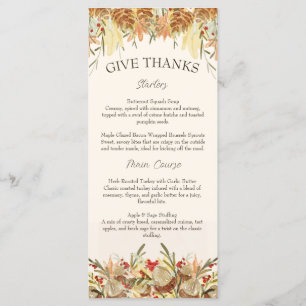 Watercolor Pine Cone and Floral Thanksgiving Menu