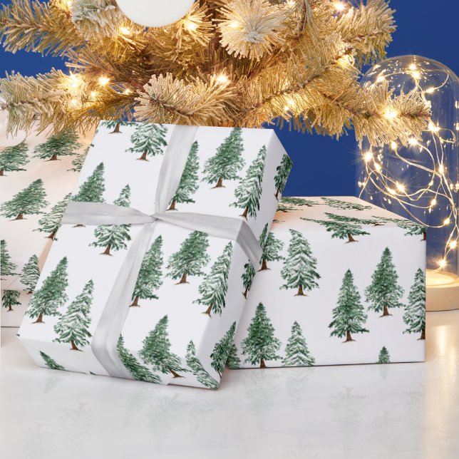 Watercolor Pine Cones Christmas Tree Holiday Wrapping Paper (Holidays)