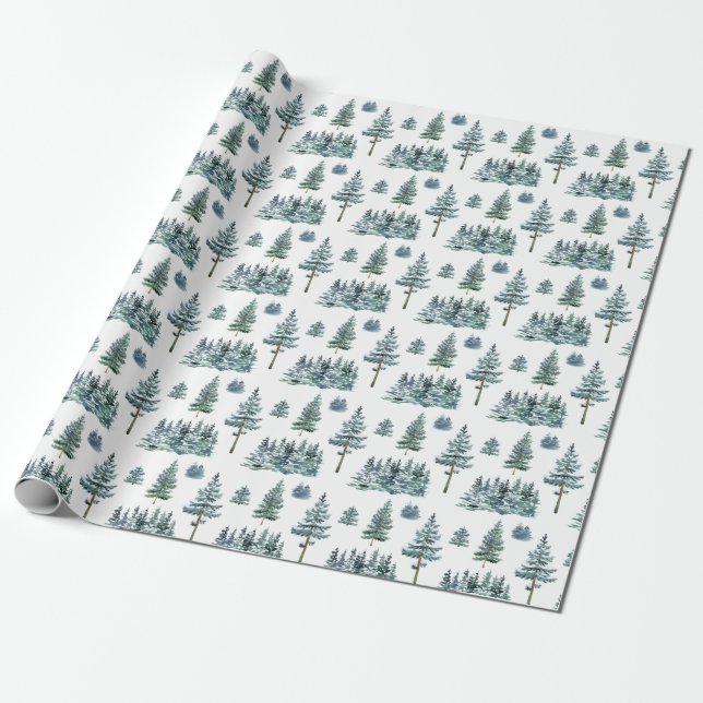 Watercolor Pine Cones Christmas Tree Holiday Wrapping Paper (Unrolled)