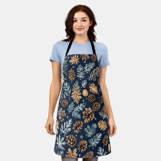 Watercolor Pine Cones Winter Pattern Apron