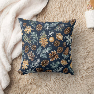 Watercolor Pine Cones Winter Pattern Throw Pillow