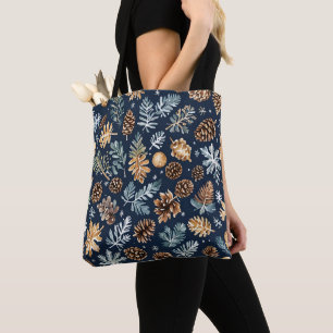 Watercolor Pine Cones Winter Pattern Tote Bag