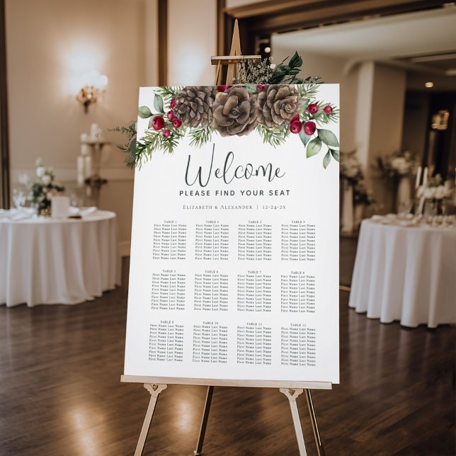 Watercolor Pine Cones Winter Wedding Seating Chart (Creator Uploaded)