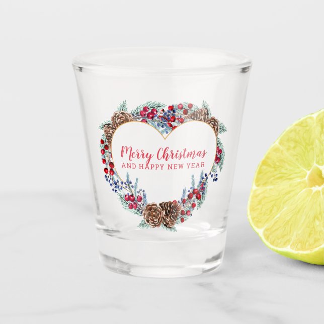 Watercolor Pine Cones Wreath  Shot Glass (Front)