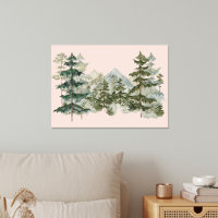 Watercolor Pine Forest and mountain Aesthetic