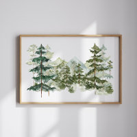 Watercolor Pine Forest and mountain Aesthetic
