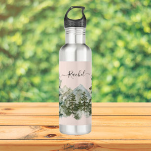 Watercolor Pine Forest and mountain Outdoor 710 Ml Water Bottle