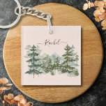 Watercolor Pine Forest and mountain Rustic Keychain<br><div class="desc">Add a touch of nature to your style with our Watercolor Pine Forest Rustic keychain! This vintage-inspired gem is perfect for holding memories in style. A unique gift for any nature lover!</div>