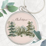 Watercolor Pine Forest and mountain Rustic Keychain<br><div class="desc">Elevate your tstyle with our Rustic Watercolor Pine Forest & Mountain keychain. Personalize with your name. Nature's charm at your fingertips!</div>