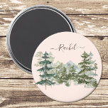 Watercolor Pine Forest and mountain Rustic Magnet<br><div class="desc">Add a touch of nature to your fridge with our Watercolor Pine Forest Rustic Magnet! This vintage-inspired gem is perfect for holding memories in style. A unique kitchen gift for any nature lover! #WoodlandCharm #VintageDecor</div>