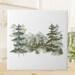 Watercolor Pine Forest and mountain Rustic Tile<br><div class="desc">Bring nature's beauty home with our Rustic Watercolor Pine Forest & Mountain ceramic tile. A touch of the outdoors for your space!</div>