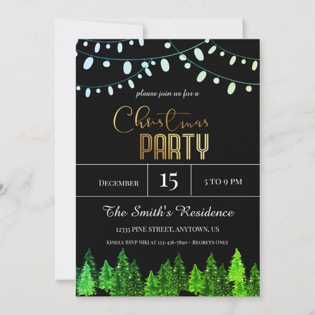 Watercolor Pine Forest Christmas Invitation (Front)