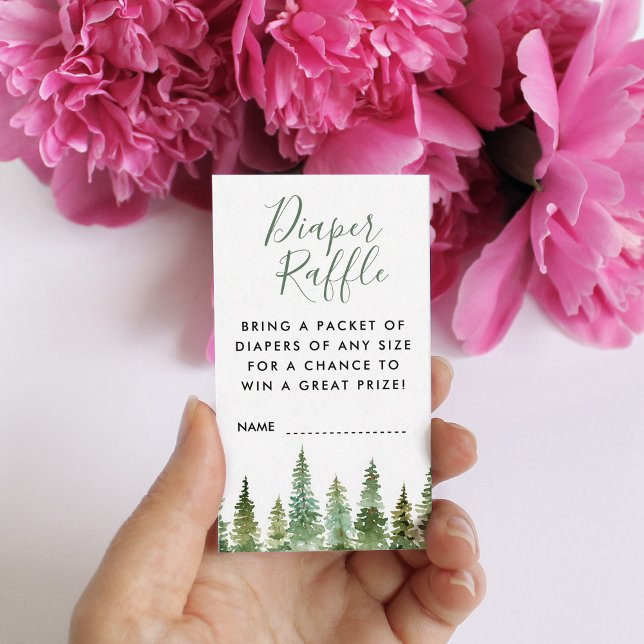 Watercolor Pine Forest Diaper Raffle Enclosure  Card (Creator Uploaded)