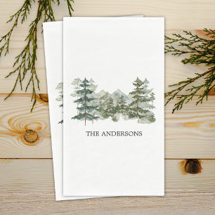 Watercolor Pine Forest & Mountain Rustic Napkin