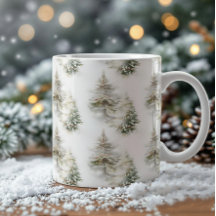 Watercolor Pine Forest Mug Winter Holiday tea Mug