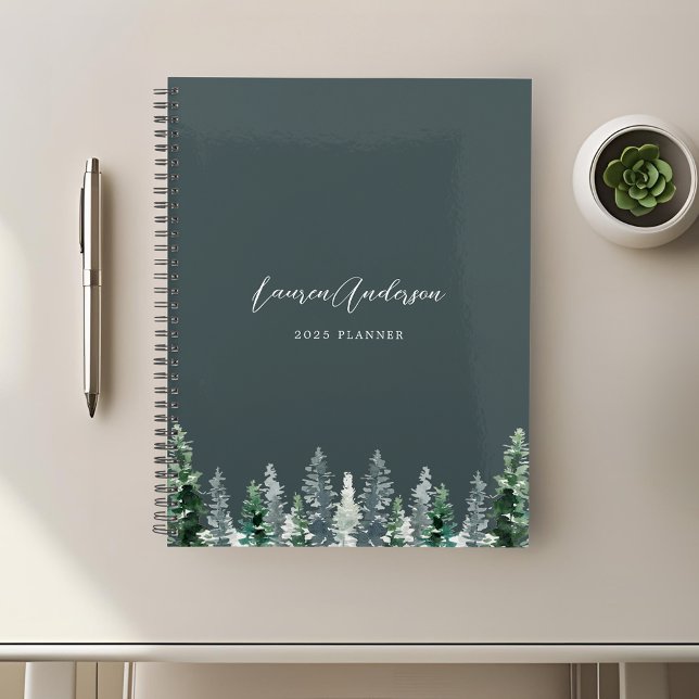 Watercolor Pine Forest on Dark Sage 2024 Planner (Creator Uploaded)