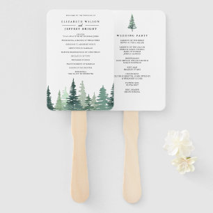 Watercolor Pine Forest Winter Wedding Program Hand Fan