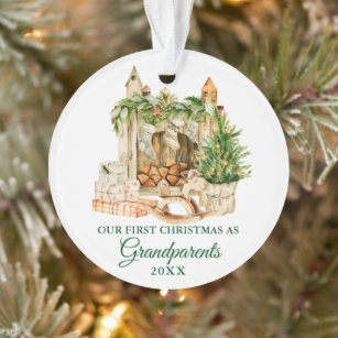Watercolor Pine Grandparents First Christmas Ornament
