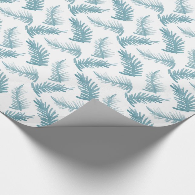 Watercolor pine grey blue leaves pattern wrapping paper (Corner)